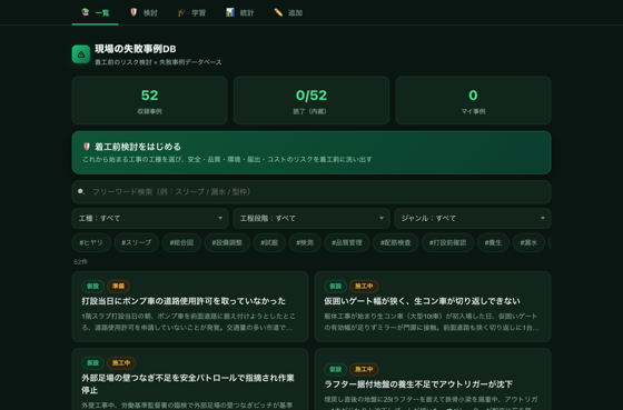 現場の失敗事例データベースの一覧画面