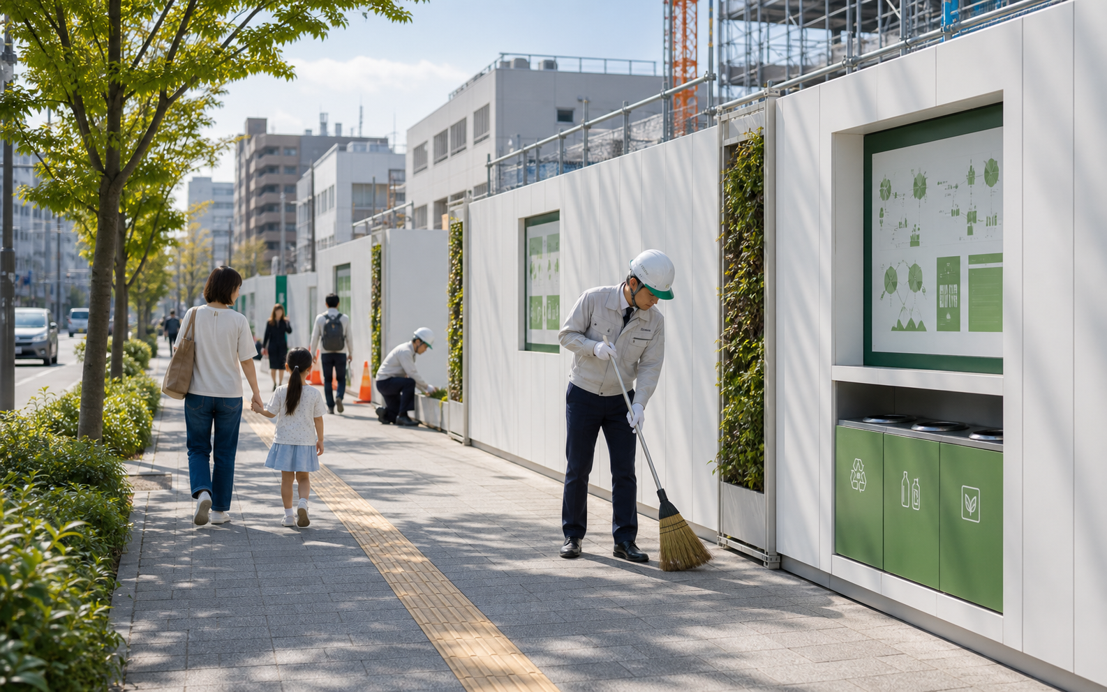 工事現場の外側から綺麗な街づくりへつなげるイメージ