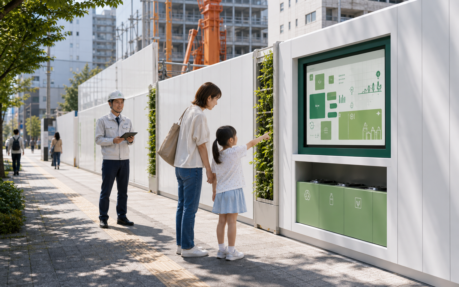 仮囲いを地域情報や環境行動の接点にするイメージ