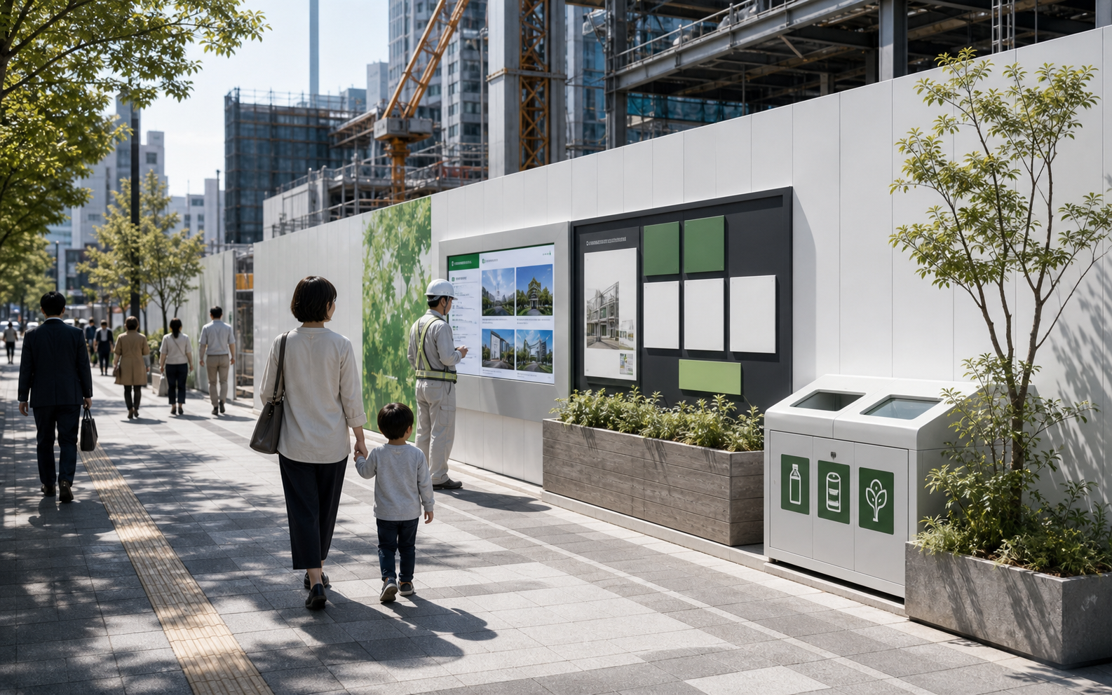 仮囲いを地域情報と環境接点に活用するイメージ