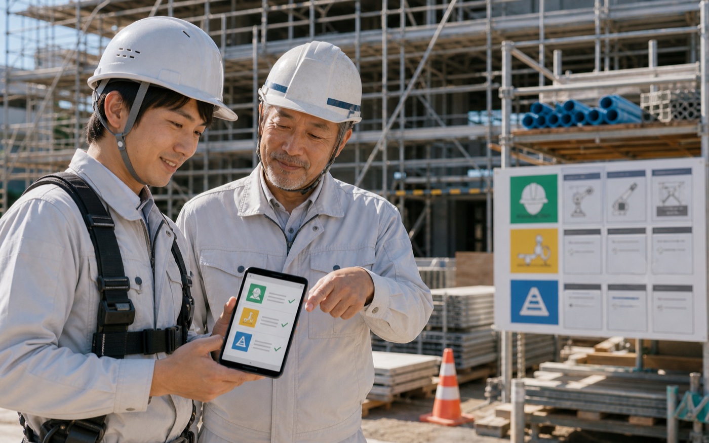 建設業に携わる方が分かりやすい手順を確認している様子