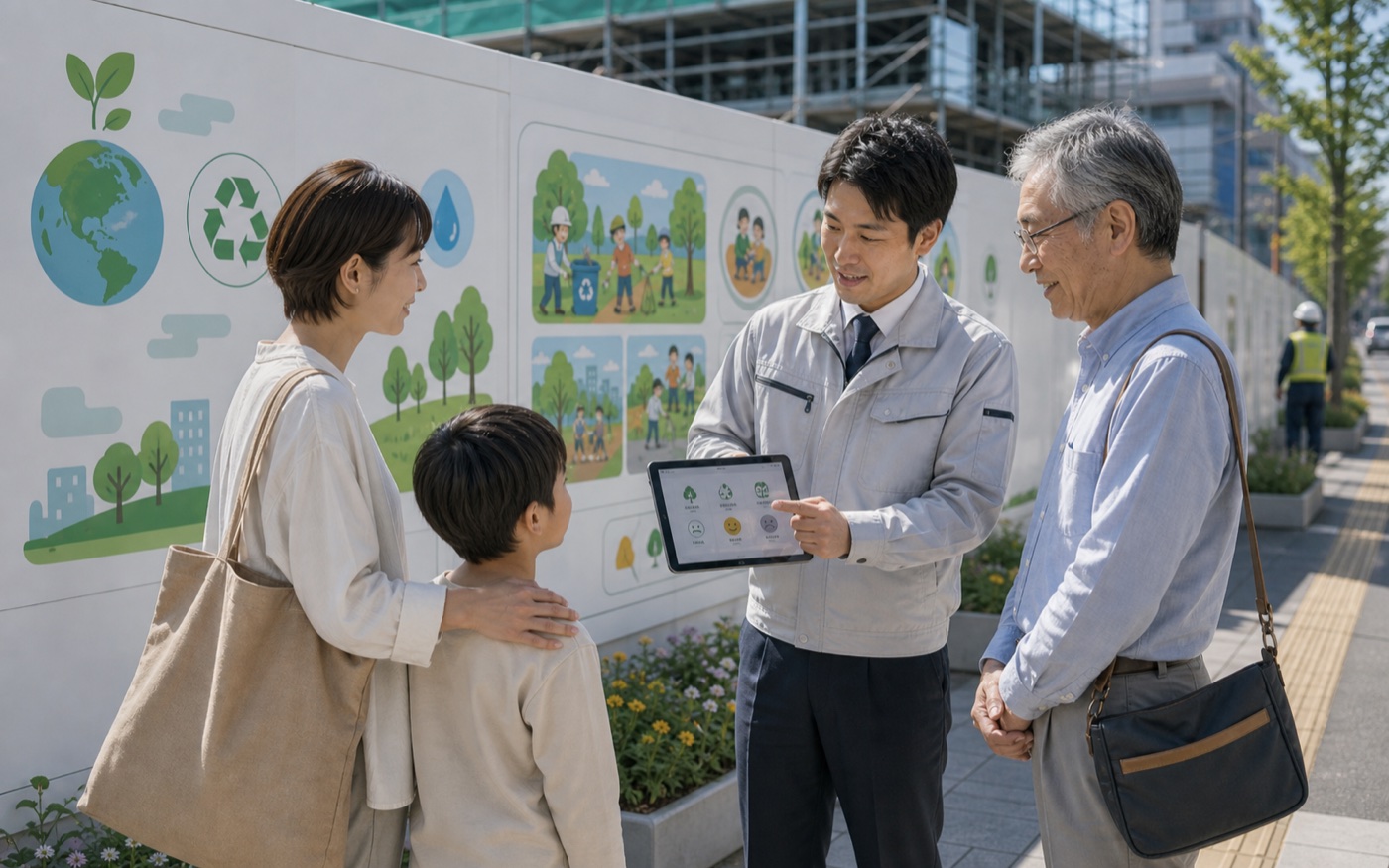 地域の反応を聞きながら仮囲い活用を調整している様子