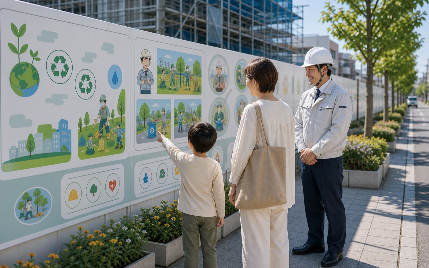 地域や近隣の方が工事現場の情報を前向きに見ている様子